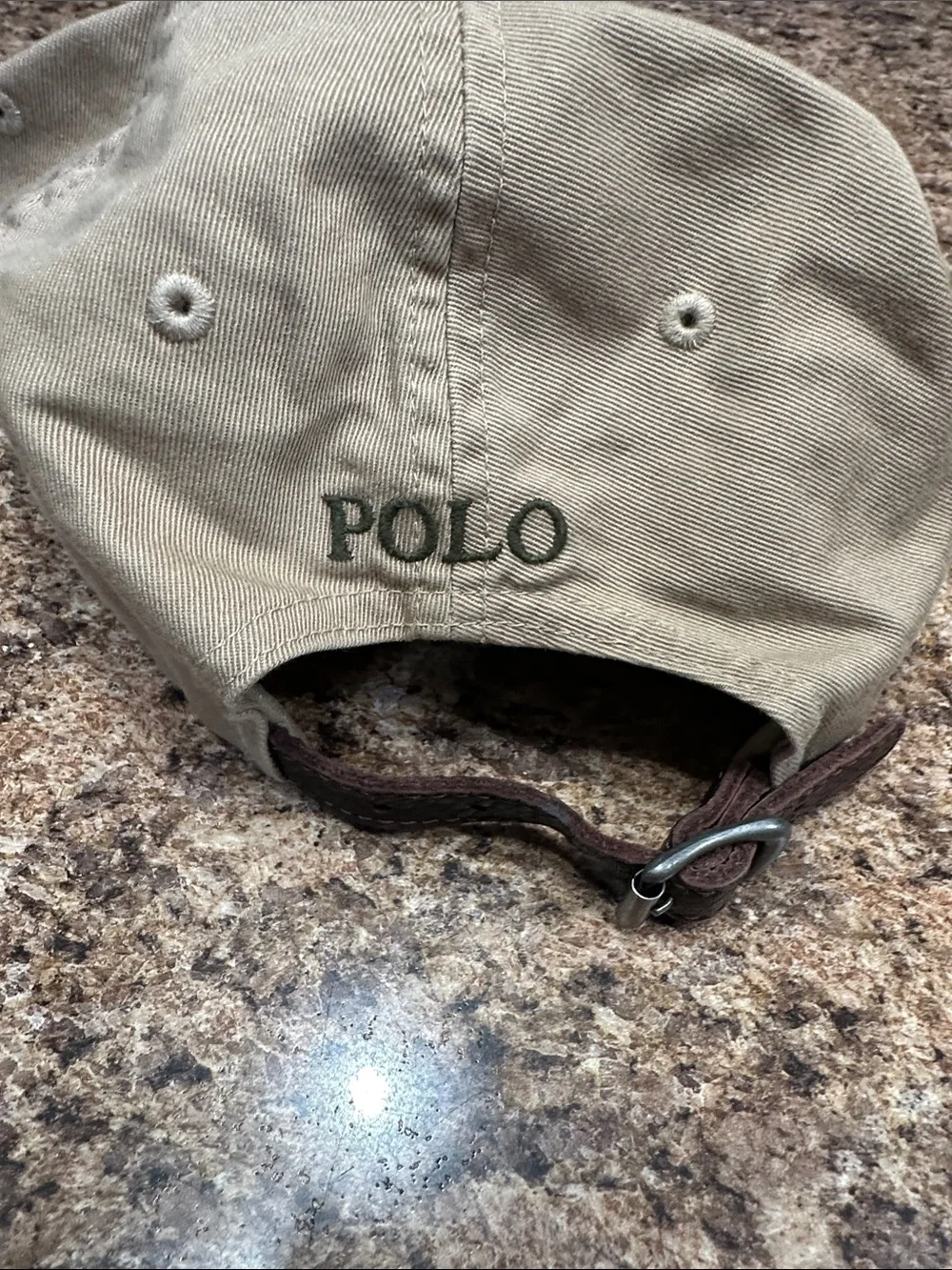 Ralph Lauren Tan Baseball Cap with Olive Green Pony Leather Adjustable Strap